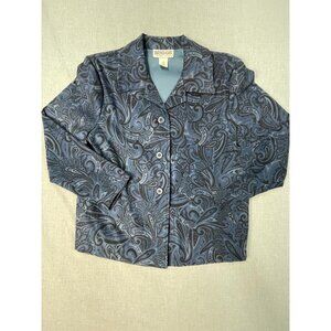 Briggs Women's Petite Medium Navy Paisley Button Long Sleeve Collared Shirt